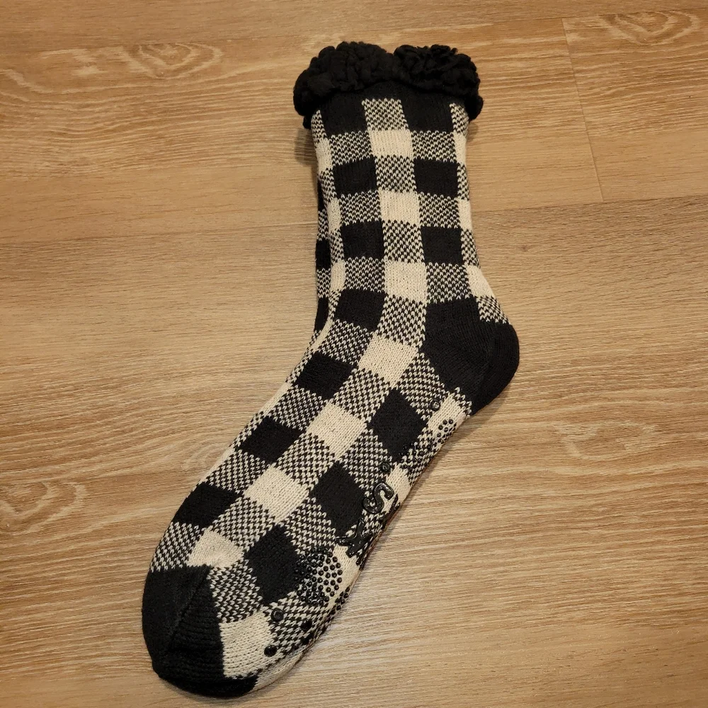 MUK LUKS Mens Cabin Socks Black Beige Size L/XL 11-13 New